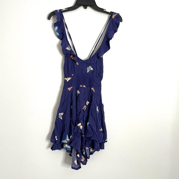 URBAN OUTFITTERS EMILIA RUFFLE ROMPER IN BLUE SIZE SMALL NEW WITH TAG - Picture 2 of 7